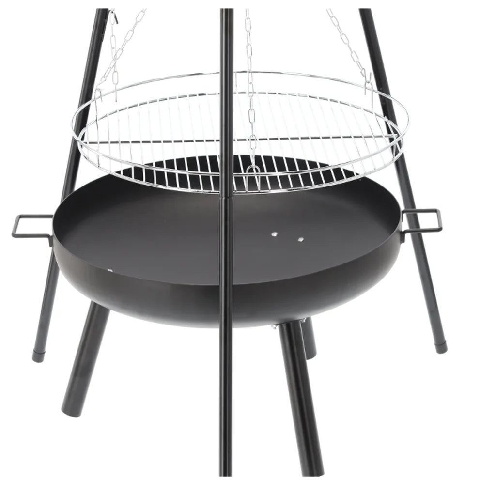 Grătar Suspendat pe Trepied cu Înălțime Reglabilă, Grătar Cromat Ø58 cm, 64,5 x 64,5 x 150 cm - MAXY