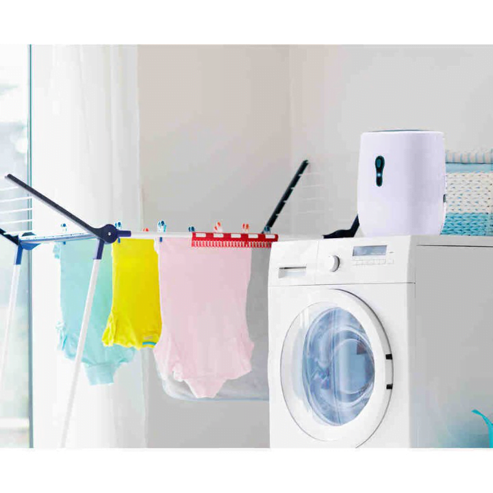 Dezumidificator electric, anti-mucegai, funcție uscare haine, absorbant umiditate, silentios, rezervor 0,8L, capacitate 300ml/24H, 22W, alb-albastru - MAXY