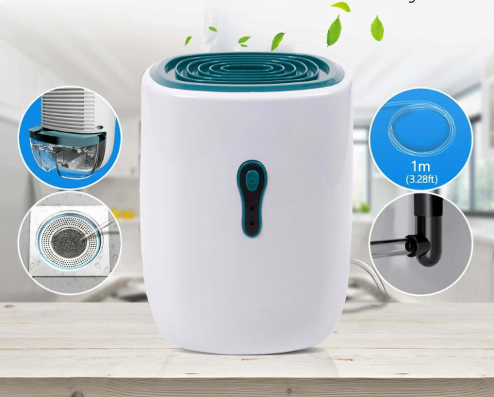 Dezumidificator electric, anti-mucegai, funcție uscare haine, absorbant umiditate, silentios, rezervor 0,8L, capacitate 300ml/24H, 22W, alb-albastru - MAXY