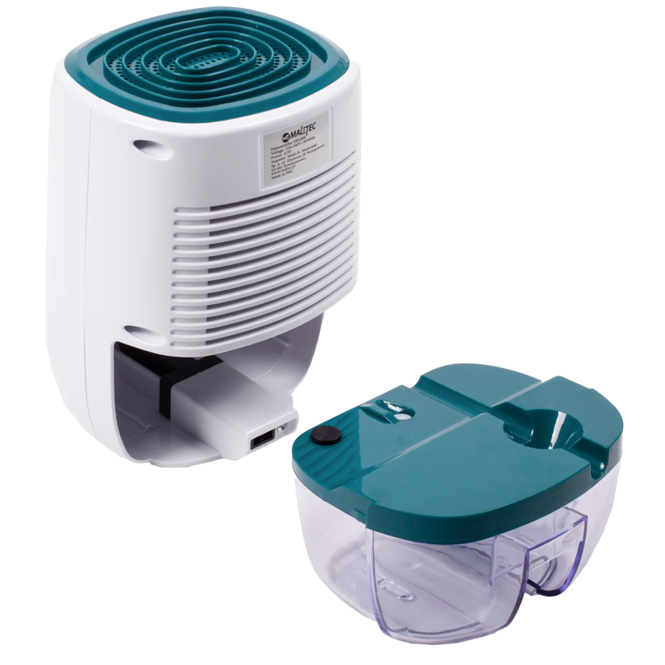 Dezumidificator electric, anti-mucegai, funcție uscare haine, absorbant umiditate, silentios, rezervor 0,8L, capacitate 300ml/24H, 22W, alb-albastru - MAXY