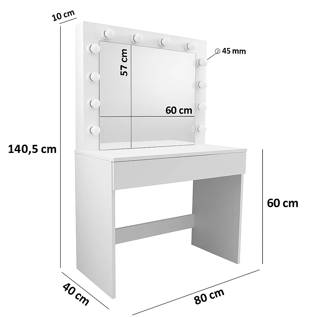 Masă de Toaletă cu LED pentru Machiaj 140.5x80x40cm - MAXY