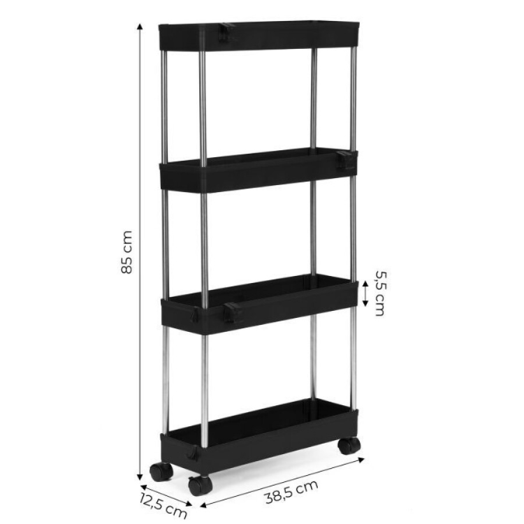 Raft de Depozitare Mobil cu 4 Polițe, Organizator Îngust 85x12,5x38,5cm - MAXY