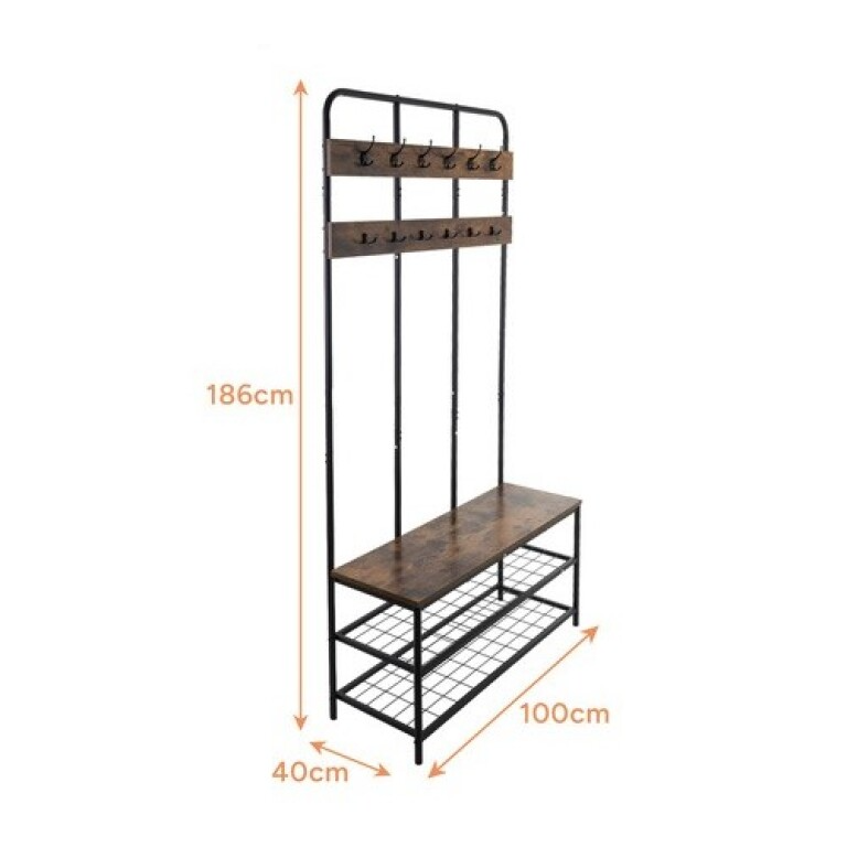 Cuier Haine cu Raft pentru Pantofi și Bancă pentru Hol, 186x40x100 cm - MAXY