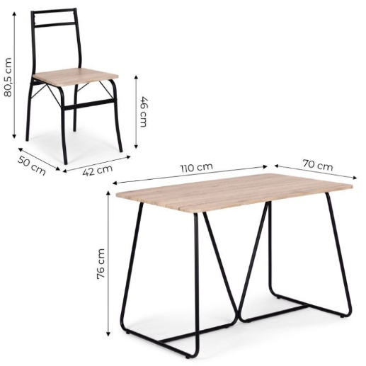 Set Masă și 4 Scaune pentru Bucătărie și Sufragerie PARIS, 110 x 70 cm, Maro Deschis - MAXY