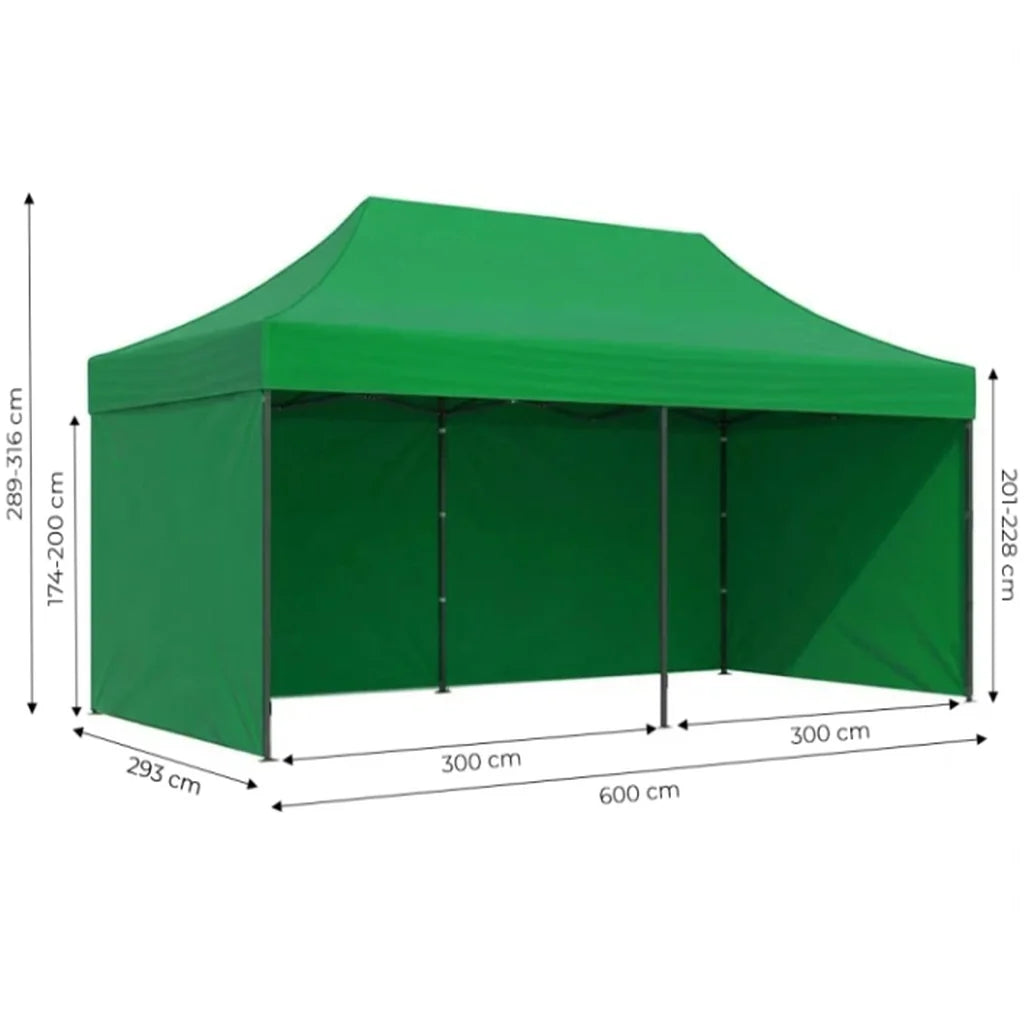 Pavilion de Grădină Pliabil 3x6 m Verde cu Pereți Laterali - MAXY