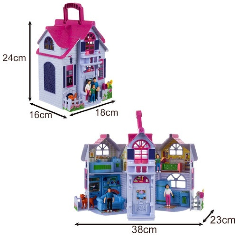 Casuta De Papusi Pliabila Cu Accesorii,6 Camere, Dimensiuni 23 x 38 x 24 cm, Roz-Mov - MAXY