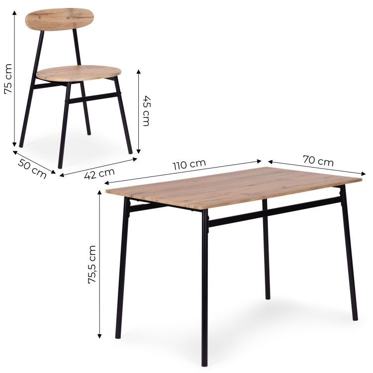 Set Masă și 4 Scaune pentru Bucătărie,Sufragerie OSLO, 110x70x75.5cm, Maro Deschis