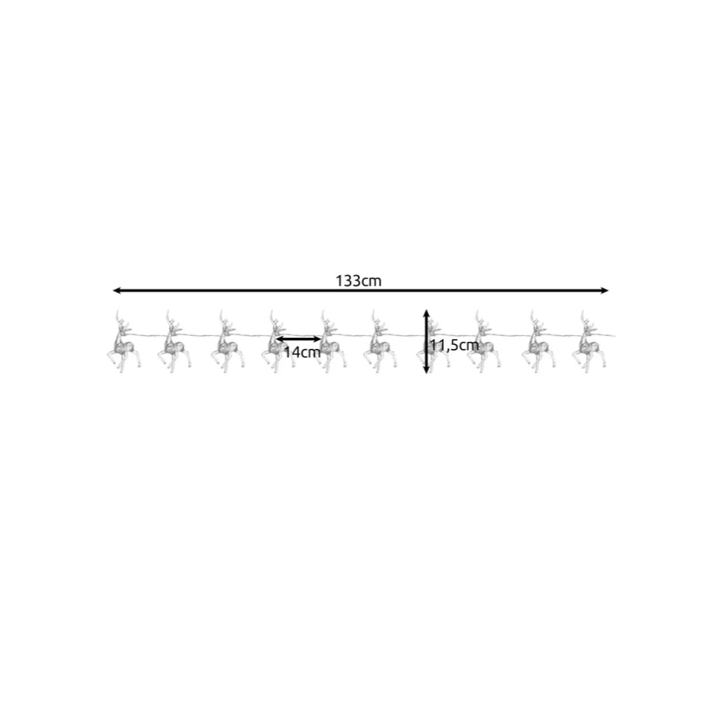 Ghirlandă Luminoasă cu 10 Reni LED, 133 cm, Lumină Alb Cald