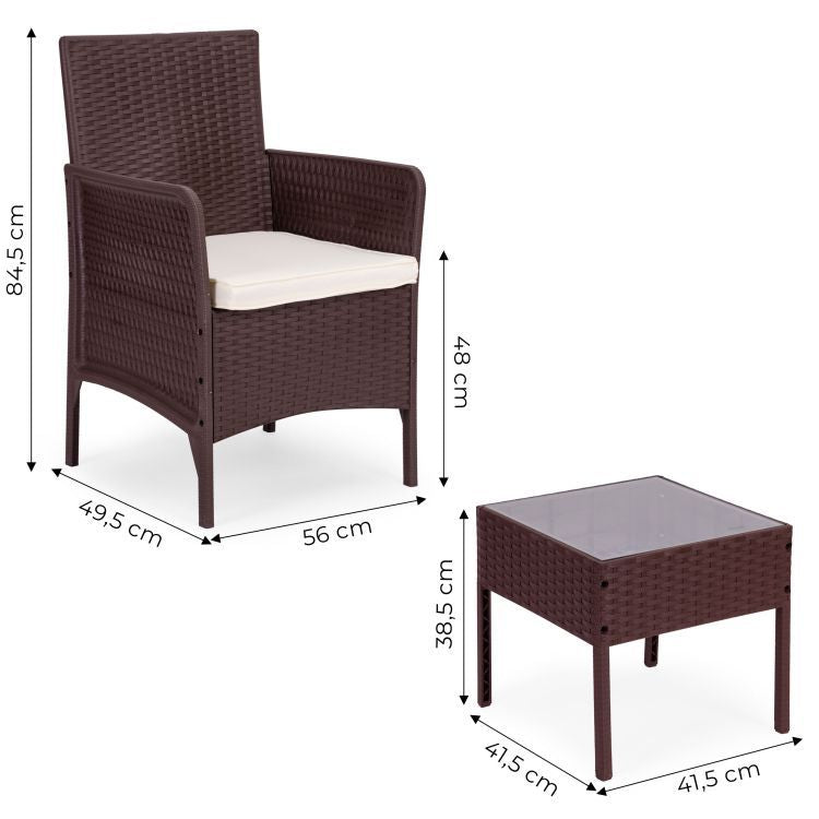 Set Masa Cu 2 Fotolii Gradina, Balcon, Terasa, Cu Perne Crem, Culoare Maro - MAXY