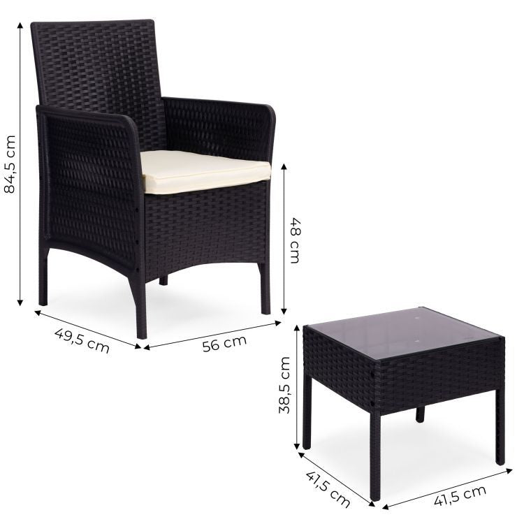 Set Masa Cu 2 Fotolii Gradina, Balcon, Terasa, Cu Perne Crem, Culoare Negru - MAXY
