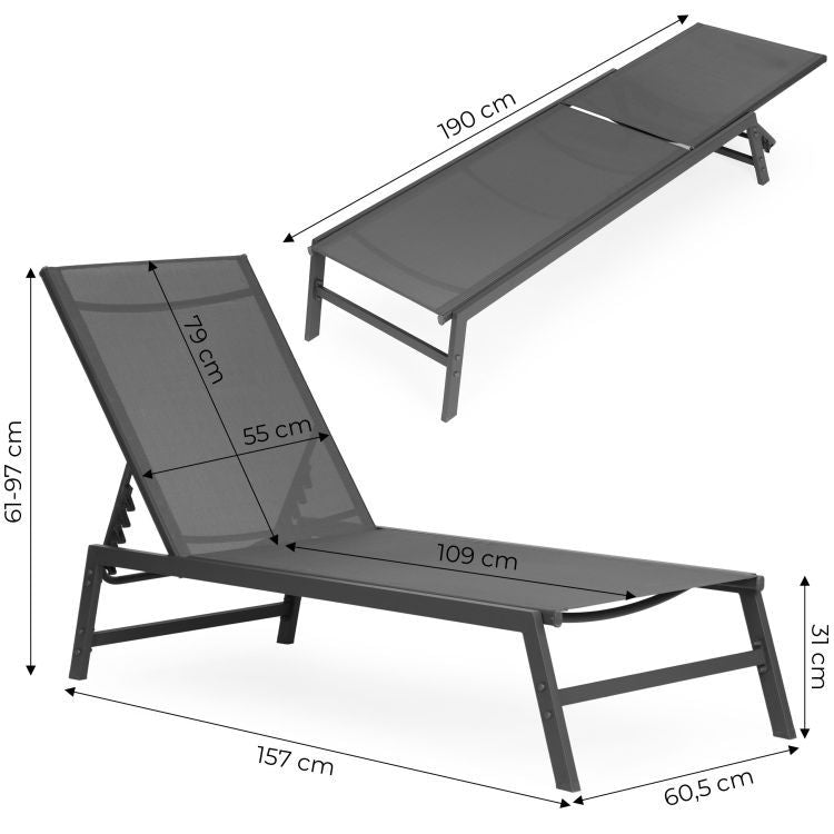 Sezlong De Gradina, Dimensiune 162x65x7cm, Culoare Gri - MAXY