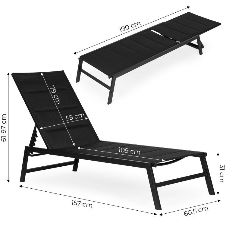 Sezlong De Gradina, Dimensiune 162x65x7cm, Culoare Negru - MAXY
