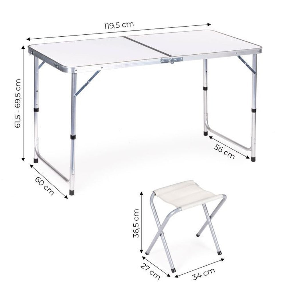 Set Masă Camping Pliabilă cu 4 Scaune, Alb - MAXY