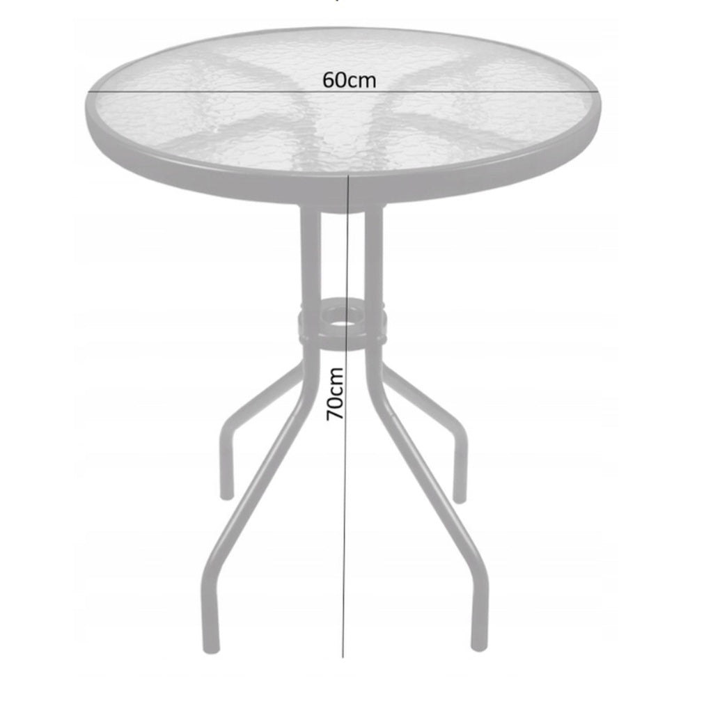 Masă Metalică de Grădină cu Blat din Sticlă 60x60x70 cm Neagră - MAXY