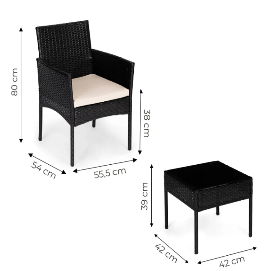 Set Mobilier de Grădină cu Masă și 2 Fotolii din Technoratan, Perne Crem, Negru