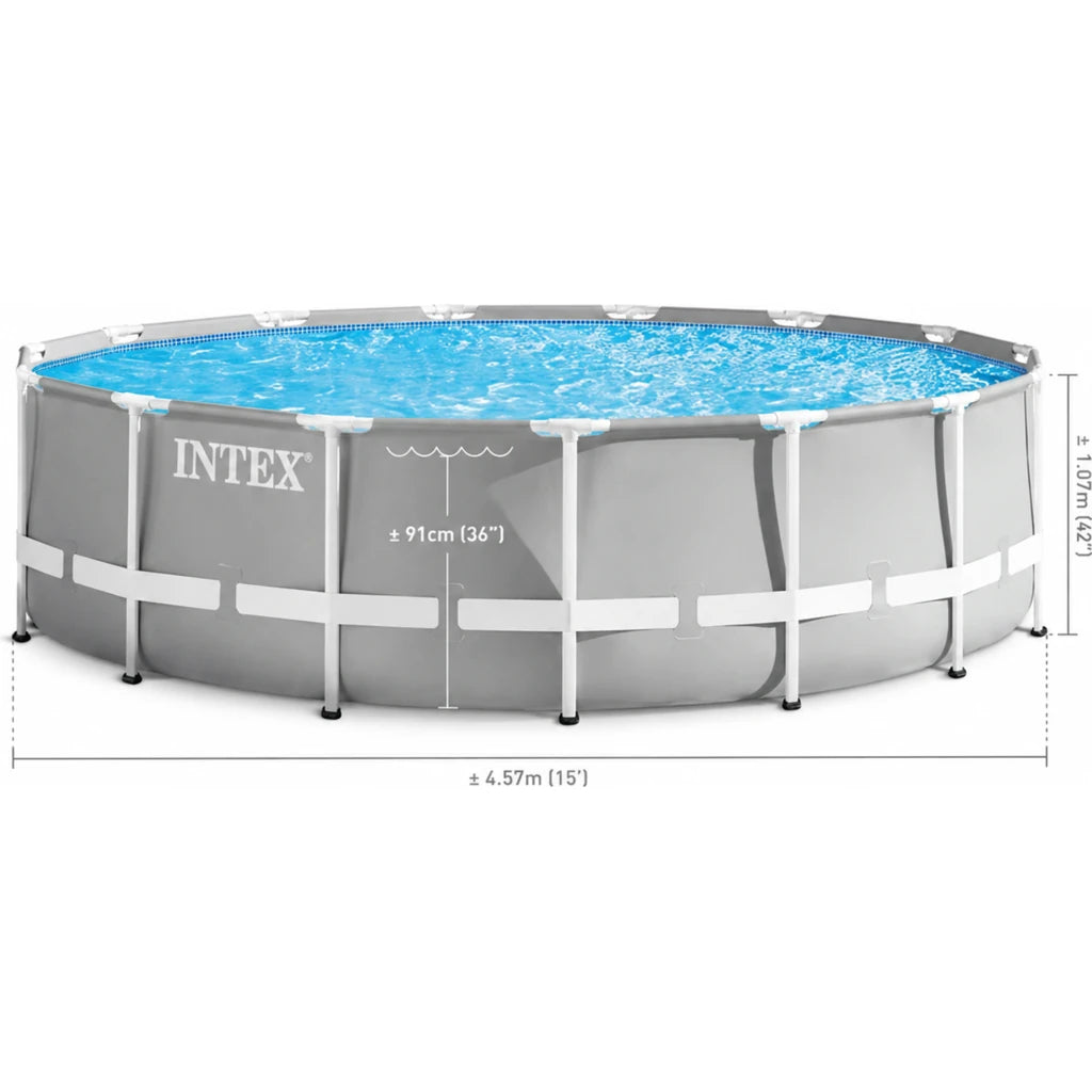 Piscina Rotunda Cu Cadru Metalic Si Pompa Filtrare 457x457x107 cm Gri - MAXY