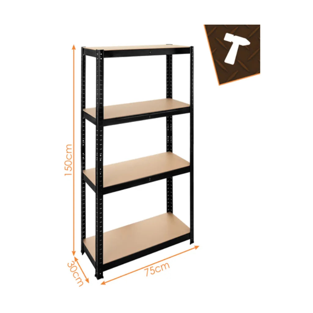 Raft Metalic pentru Depozitare cu 4 Polițe, 150x75x30 cm, Negru - MAXY