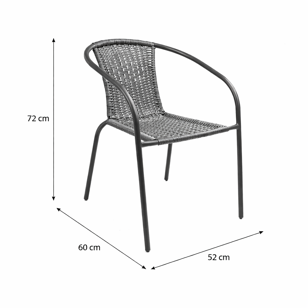 Set 4 Scaune Grădină din Ratan Gri, 52x60x72 cm