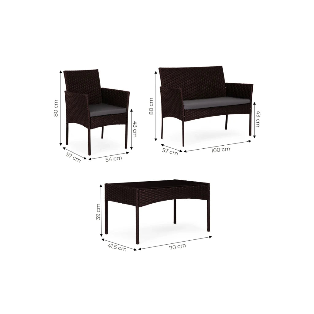 Set Mobilier Gradina Premium, Canapea, 2 Fotolii, Masa, Maro, Perne Gri