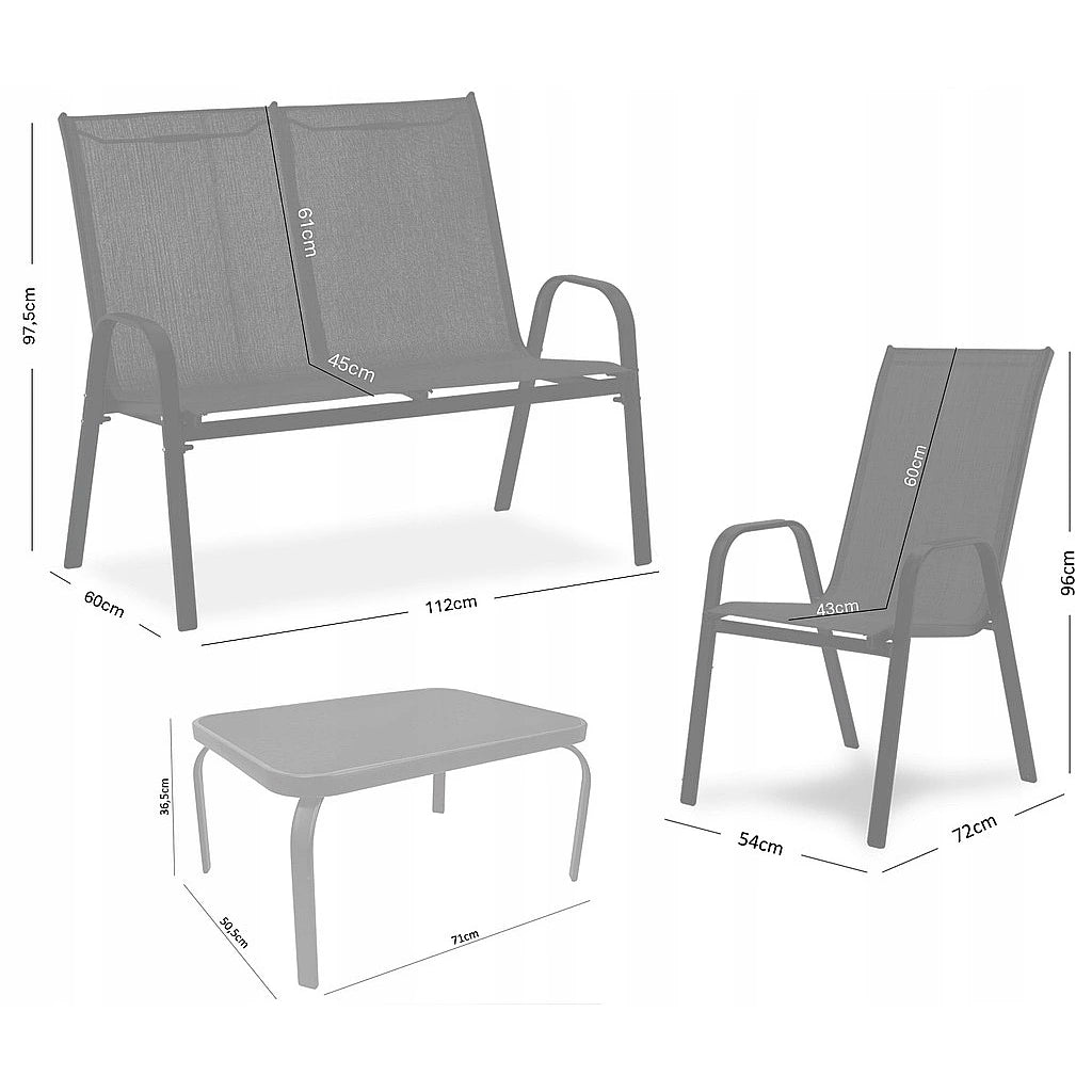 Set Mobilier de Grădină Gri cu Masă, 2 Scaune și Canapea - MAXY