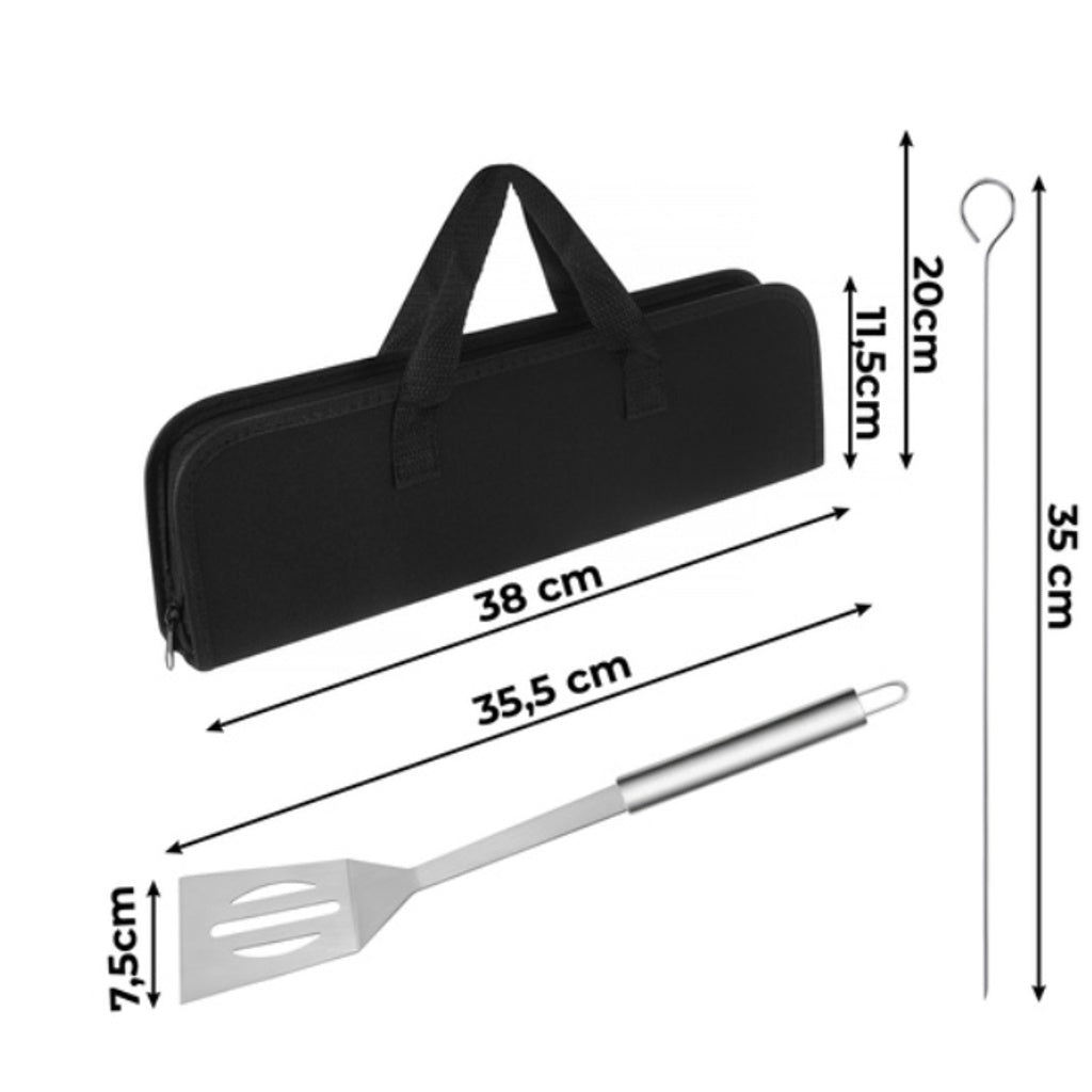 Set Ustensile pentru Gratar 9 Piese din Inox cu Etui pentru Depozitare - MAXY
