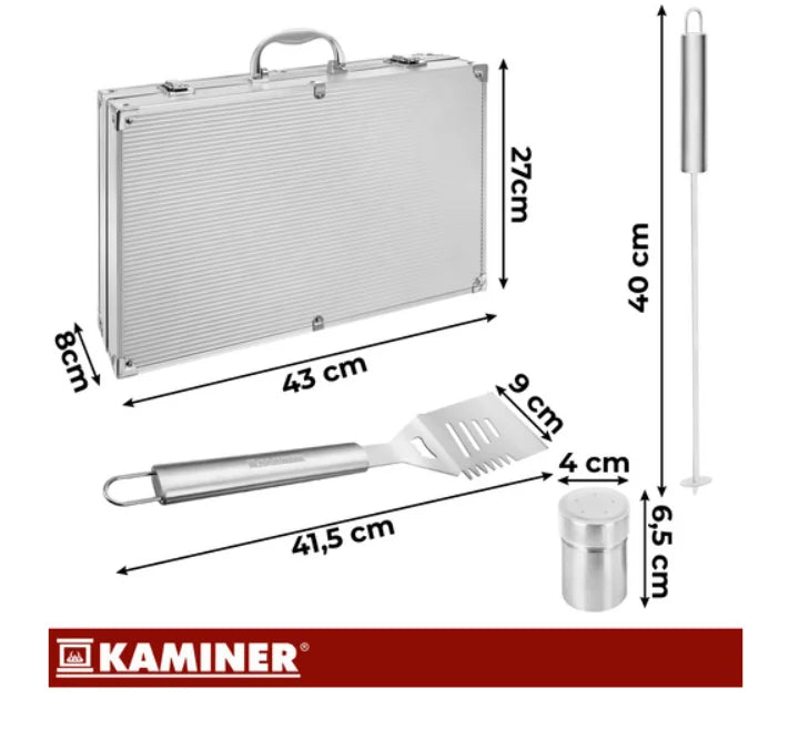 Ustensile Grătar din Oțel Inoxidabil, Set 26 Piese cu Etui, Aluminiu, Kaminer