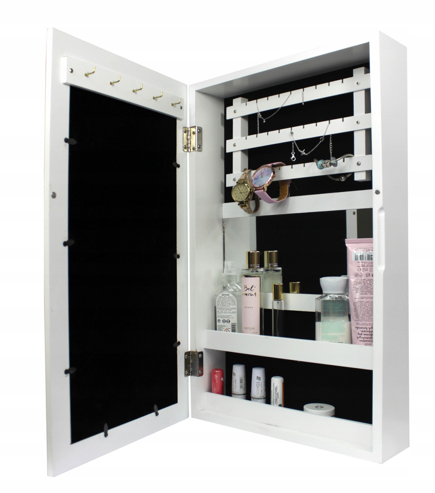 Dulap de Perete pentru Bijuterii cu Oglindă, Alb, 31 x 9,5 x 56 cm - MAXY
