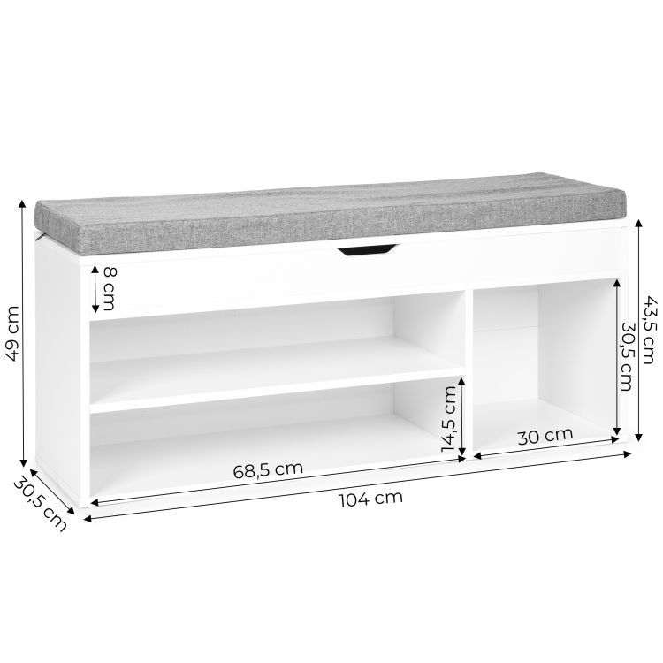Dulap pentru Pantofi cu Pernă Gri și Spațiu de Depozitare,104x30,5x49 cm