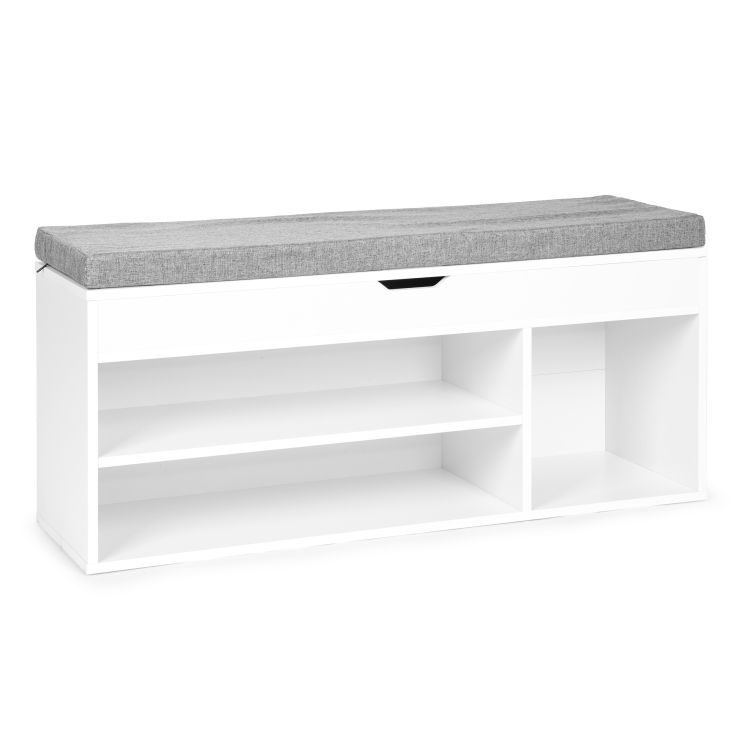 Dulap pentru Pantofi cu Pernă Gri și Spațiu de Depozitare,104x30,5x49 cm