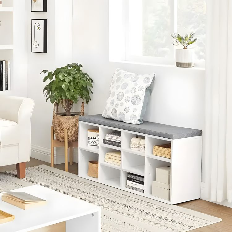 Dulap pentru Pantofi cu Banchetă și 10 Compartimente, Alb, 30,5 x 104 x 49 cm - MAXY