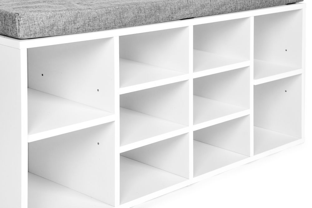 Dulap pentru Pantofi cu Banchetă și 10 Compartimente, Alb, 30,5 x 104 x 49 cm - MAXY