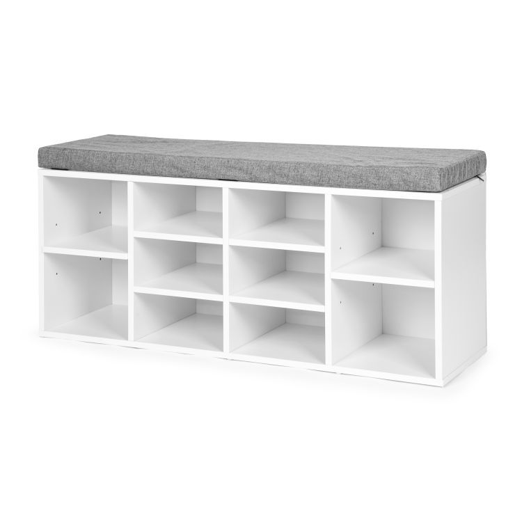 Dulap pentru Pantofi cu Banchetă și 10 Compartimente, Alb, 30,5 x 104 x 49 cm - MAXY