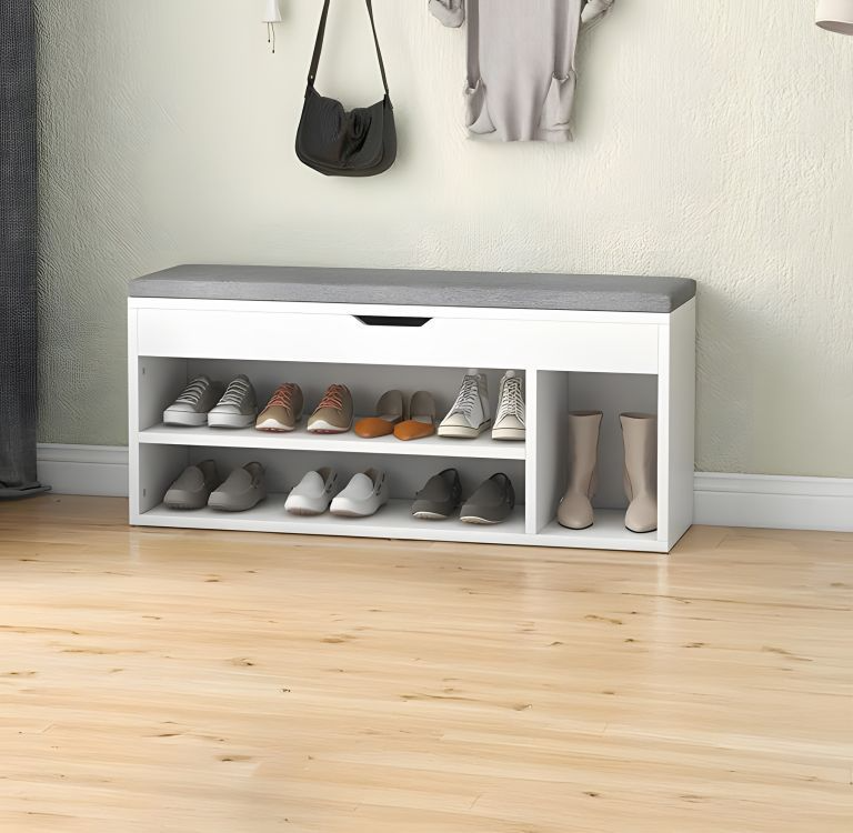 Dulap pentru Pantofi cu Pernă Gri și Spațiu de Depozitare,104x30,5x49 cm