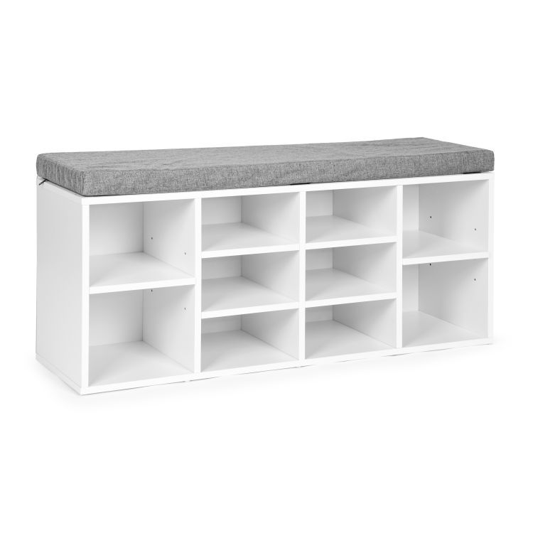 Dulap pentru Pantofi cu Banchetă și 10 Compartimente, Alb, 30,5 x 104 x 49 cm - MAXY
