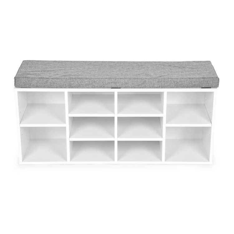 Dulap pentru Pantofi cu Banchetă și 10 Compartimente, Alb, 30,5 x 104 x 49 cm - MAXY