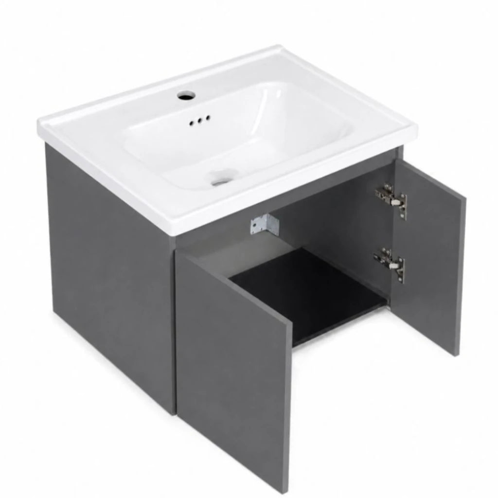 Mobilier De Baie Suspendat Cu Chiuvetă și Oglindă , Culoare Gri