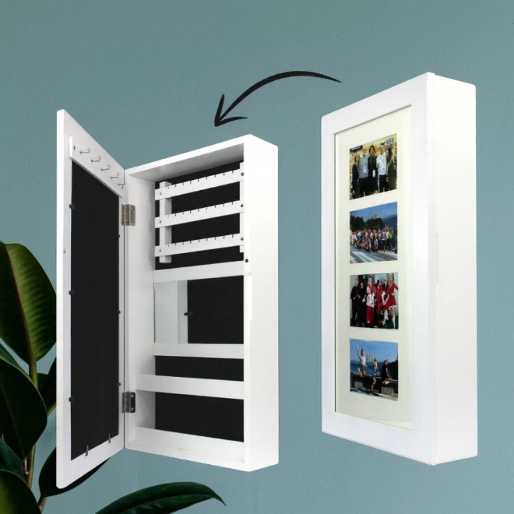 Dulap de Perete pentru Bijuterii cu Oglindă, Alb, 31 x 9,5 x 56 cm - MAXY