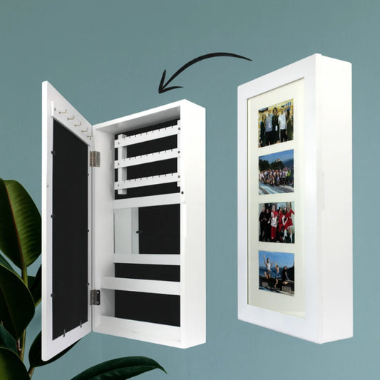 Dulap de Perete pentru Bijuterii cu Oglindă, Alb, 31 x 9,5 x 56 cm - MAXY