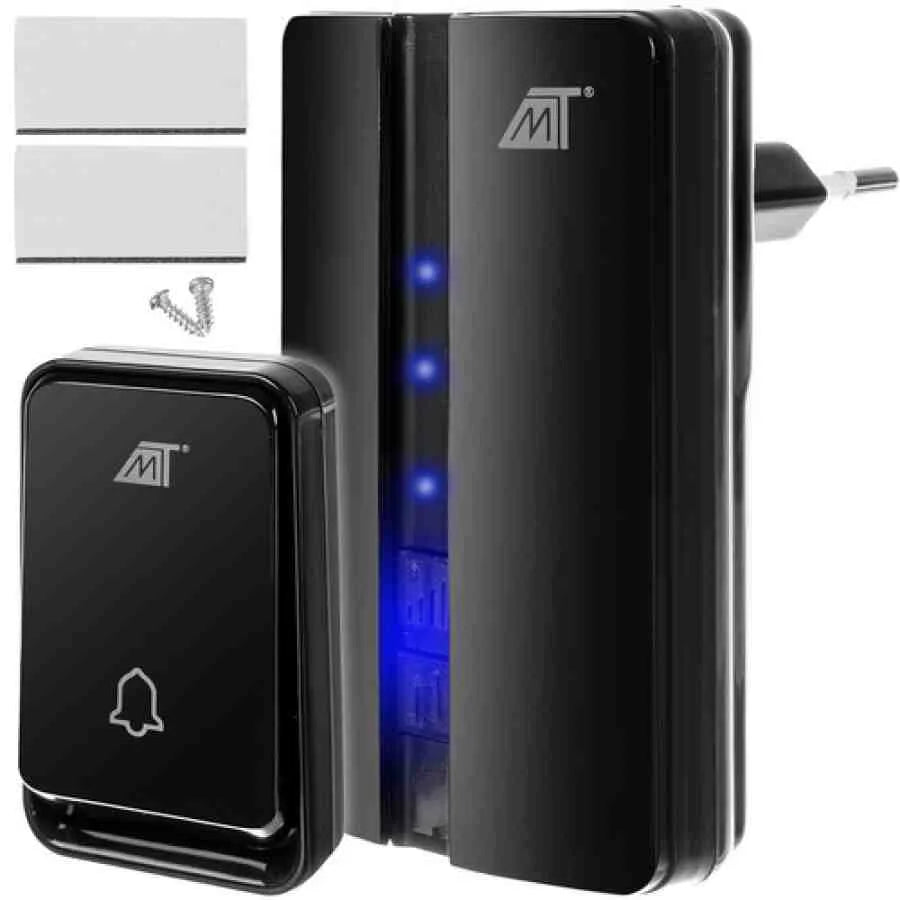 Sonerie Fără Fir Wireless, 150 m, 51 Melodii, Volum Reglabil, LED, IP44, Neagră