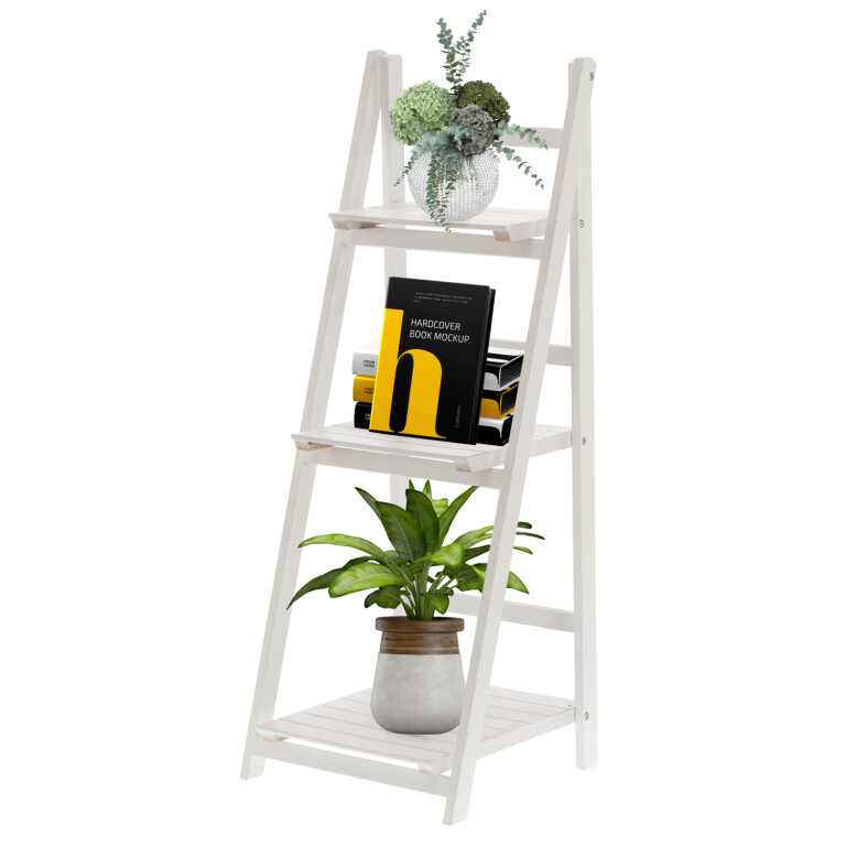 Etajeră Tip Scară cu 3 Polițe din Lemn, Culoare Albă, 42x39x109cm