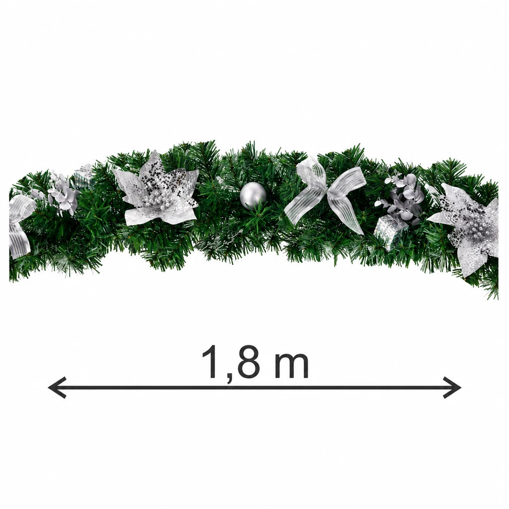Ghirlandă Artificială de Crăciun cu Decorațiuni Argintii, 180 cm - MAXY