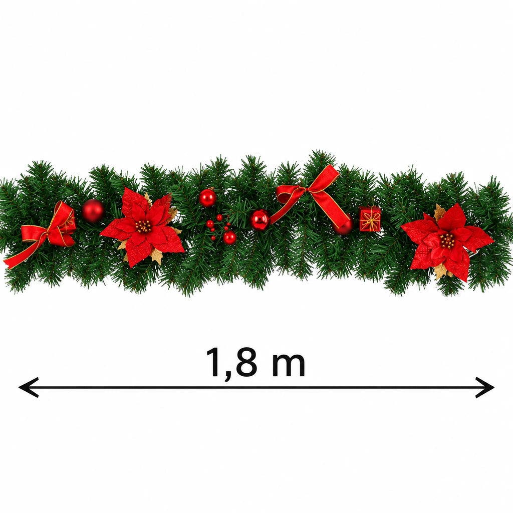 Ghirlandă Artificială de Crăciun cu  Decorațiuni  Roșii, Lungime 180 cm - MAXY