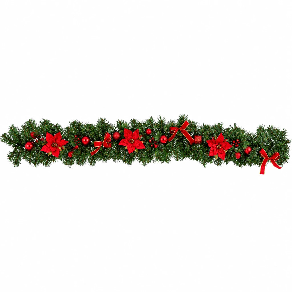 Ghirlandă Artificială de Crăciun cu  Decorațiuni  Roșii, Lungime 180 cm - MAXY