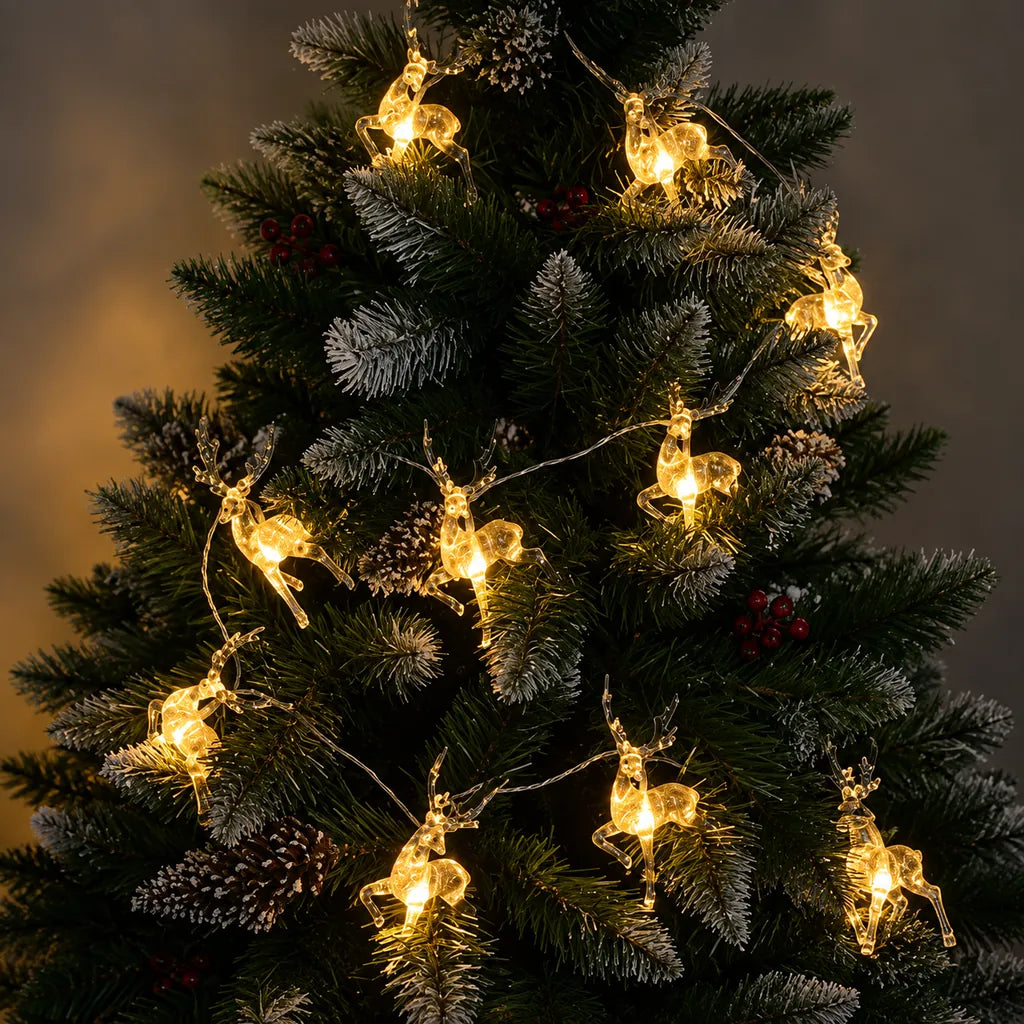 Ghirlandă Luminoasă cu 10 Reni LED, 133 cm, Lumină Alb Cald