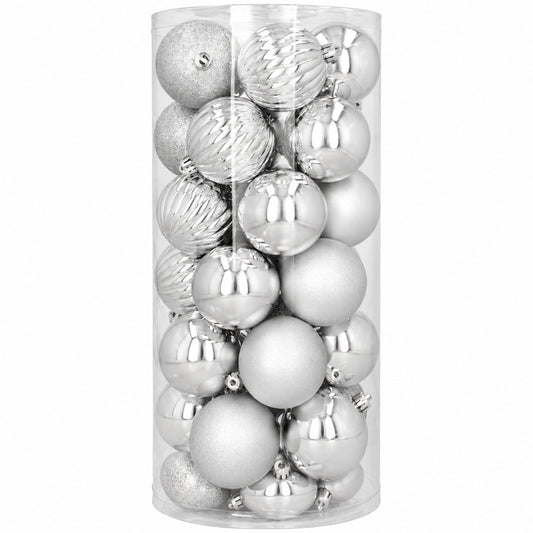 Globuri de Crăciun Argintii, Set 30 Bucăți, Diametru 7 cm - MAXY