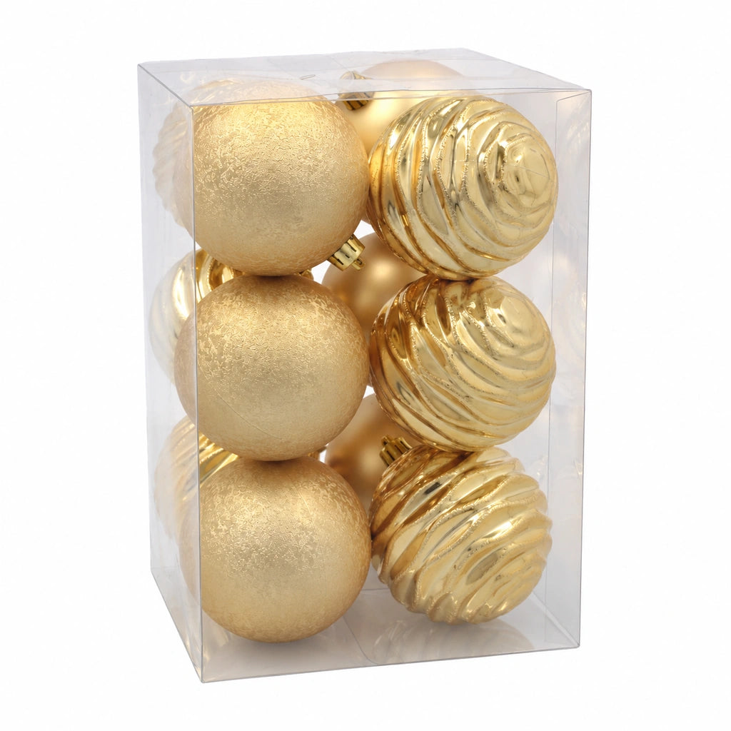 Globuri de Crăciun Aurii, Set 12 Bucăți, Diametru 8 cm - MAXY