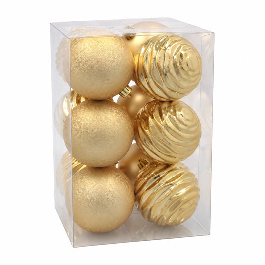 Globuri de Crăciun Aurii, Set 12 Bucăți, Diametru 8 cm - MAXY