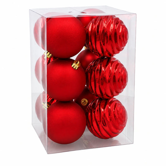 Globuri de Crăciun Roșii, Set 12 Bucăți, Diametru 8 cm - MAXY