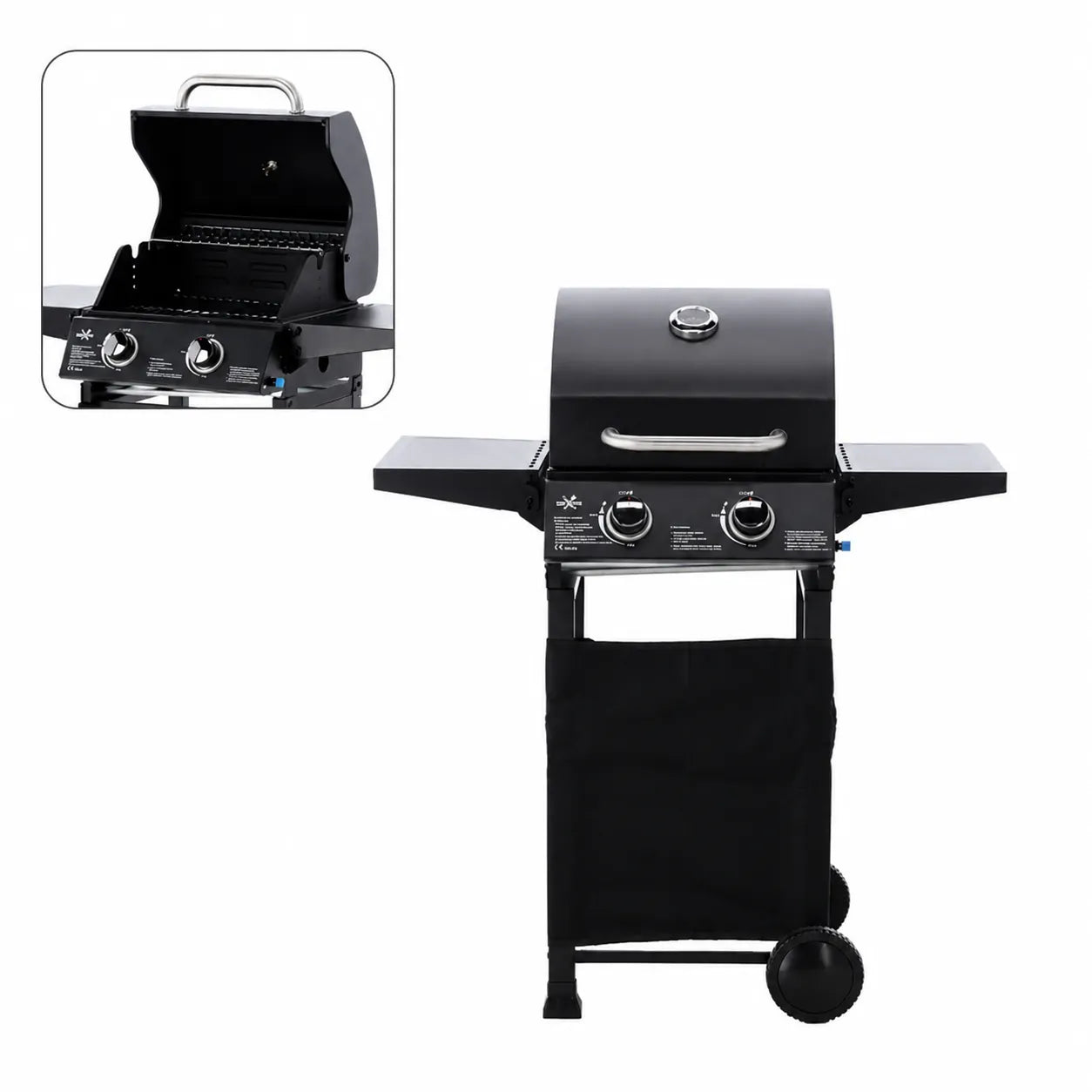 Grătar pe Gaz cu 2 Arzătoare 5,4 kW, 93,5 x 53 x 109 cm - MAXY