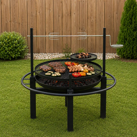 Grătar de Grădină Multifuncțional cu Rotisor Rotativ, 90x86x99 cm - MAXY